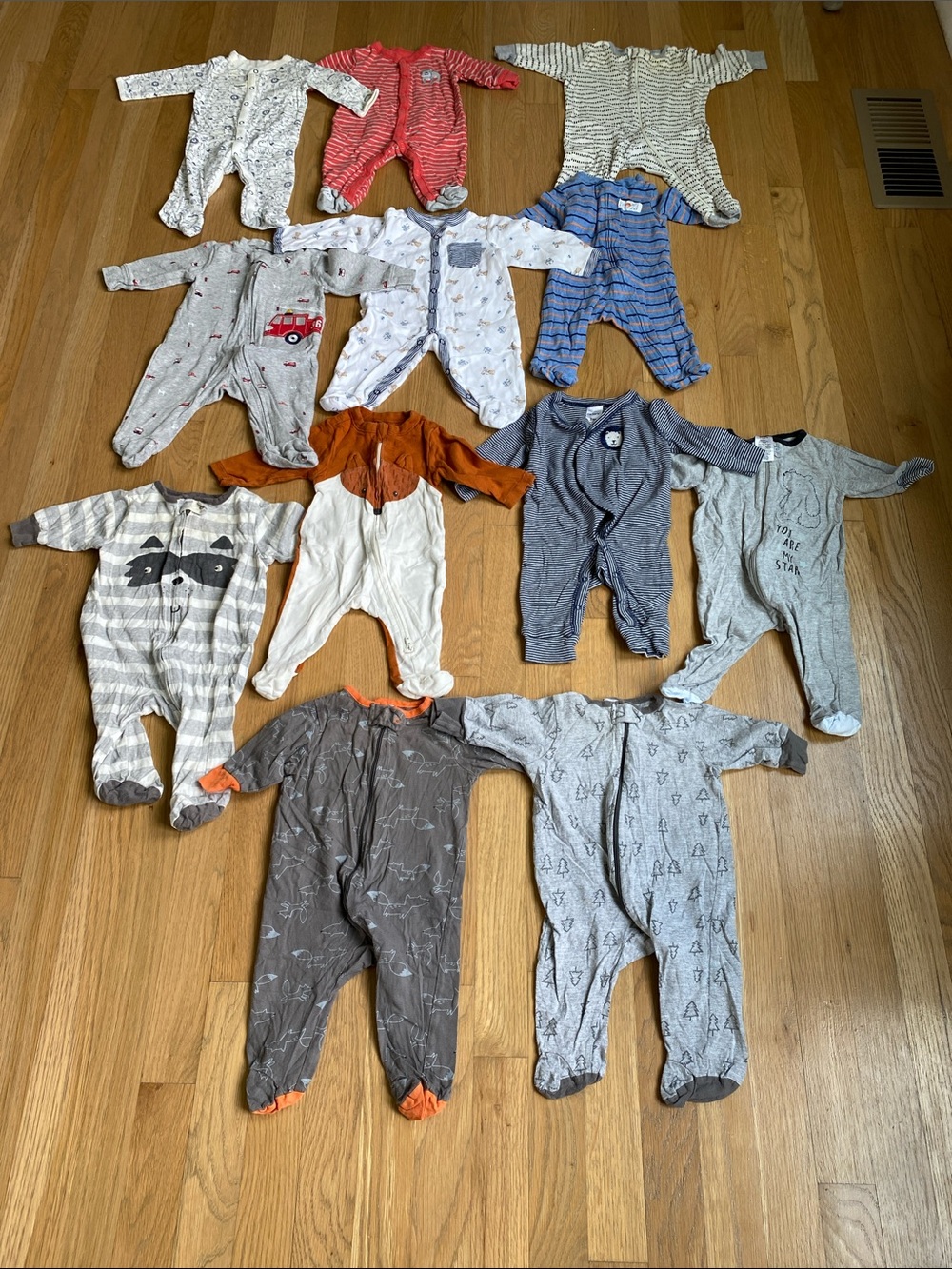 Lot of Carter's 3M Mixed Color Baby Footed One-Piece Sleepers - Assorted Pack